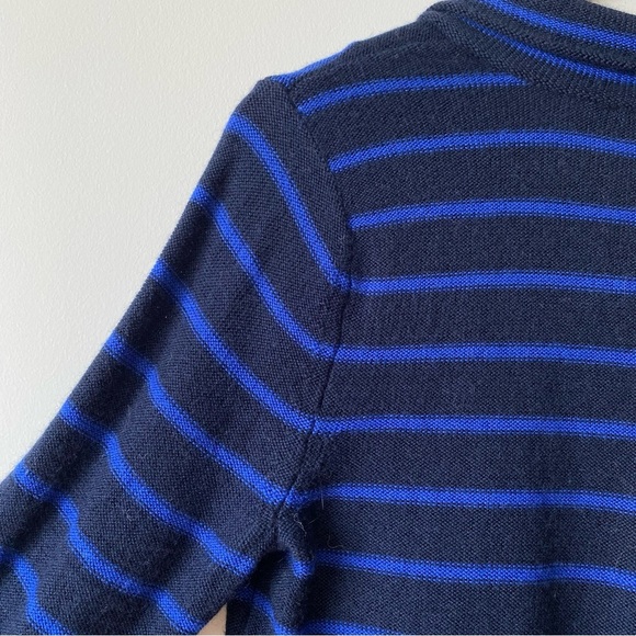 Tahari Merino Wool Blend Black & Blue Stripes Long Sleeves Button Up Cardigan - Picture 4 of 9